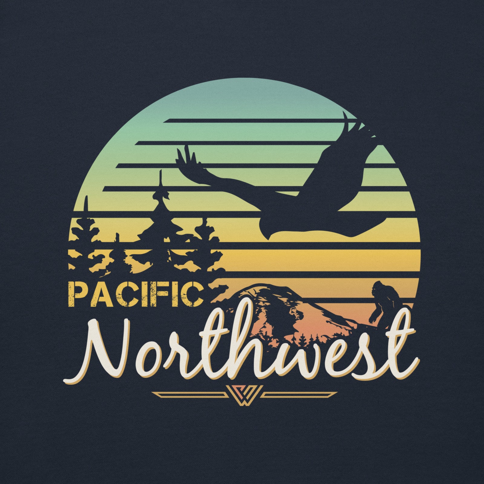 PNW Sunset Pullover Hoodie - Closeup - Navy
