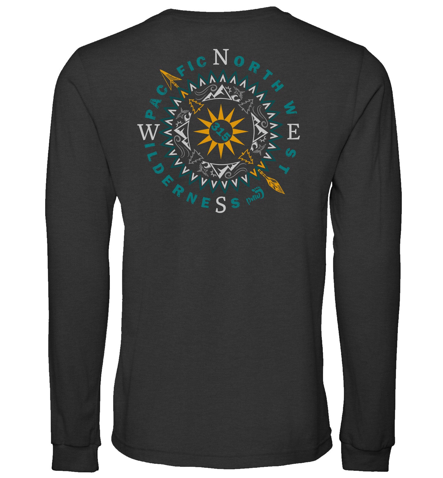 PNW Shirt - Sun n Peaks Compass - Long Sleeve - Back - Dark Grey Heather