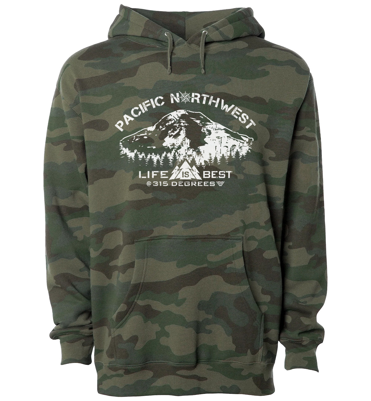 315 Rainier Pullover Hoodie Sweatshirt - Front - Green Camo