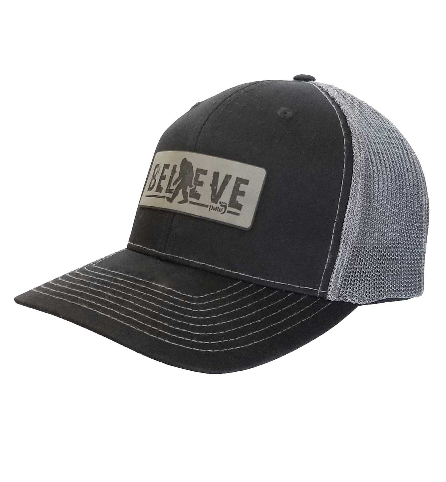 Bigfoot Believe Trucker Hat - R Flex Black Grey - Left