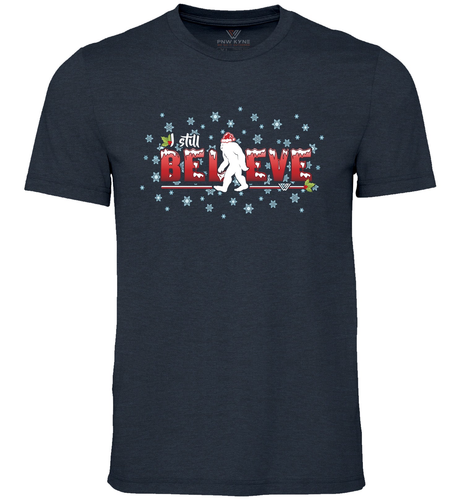 Christmas Still Believe Short Sleeve Bigfoot Shirt - Heather Navy