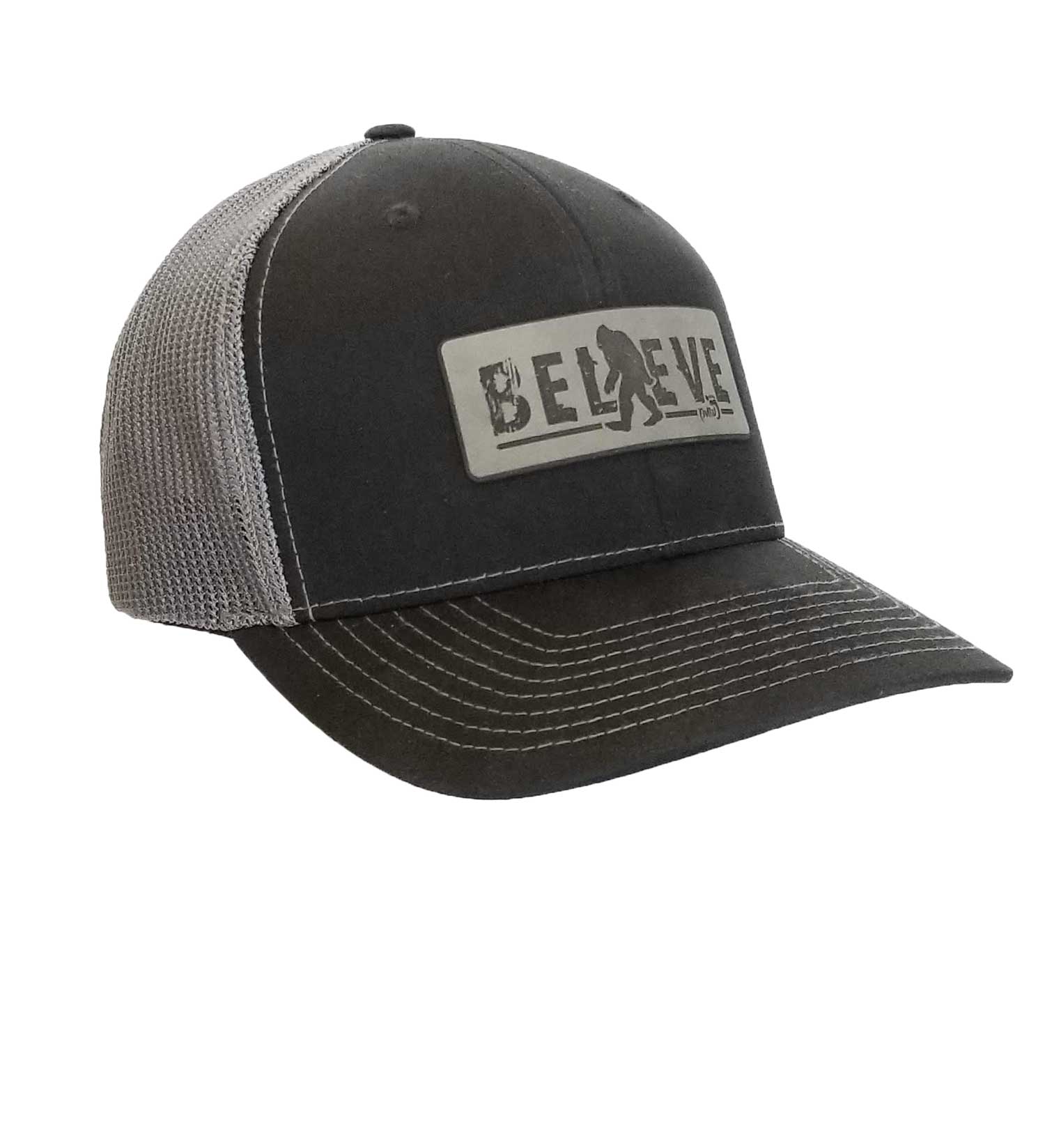 Bigfoot Believe Trucker Hat - R Flex Black Grey - Left