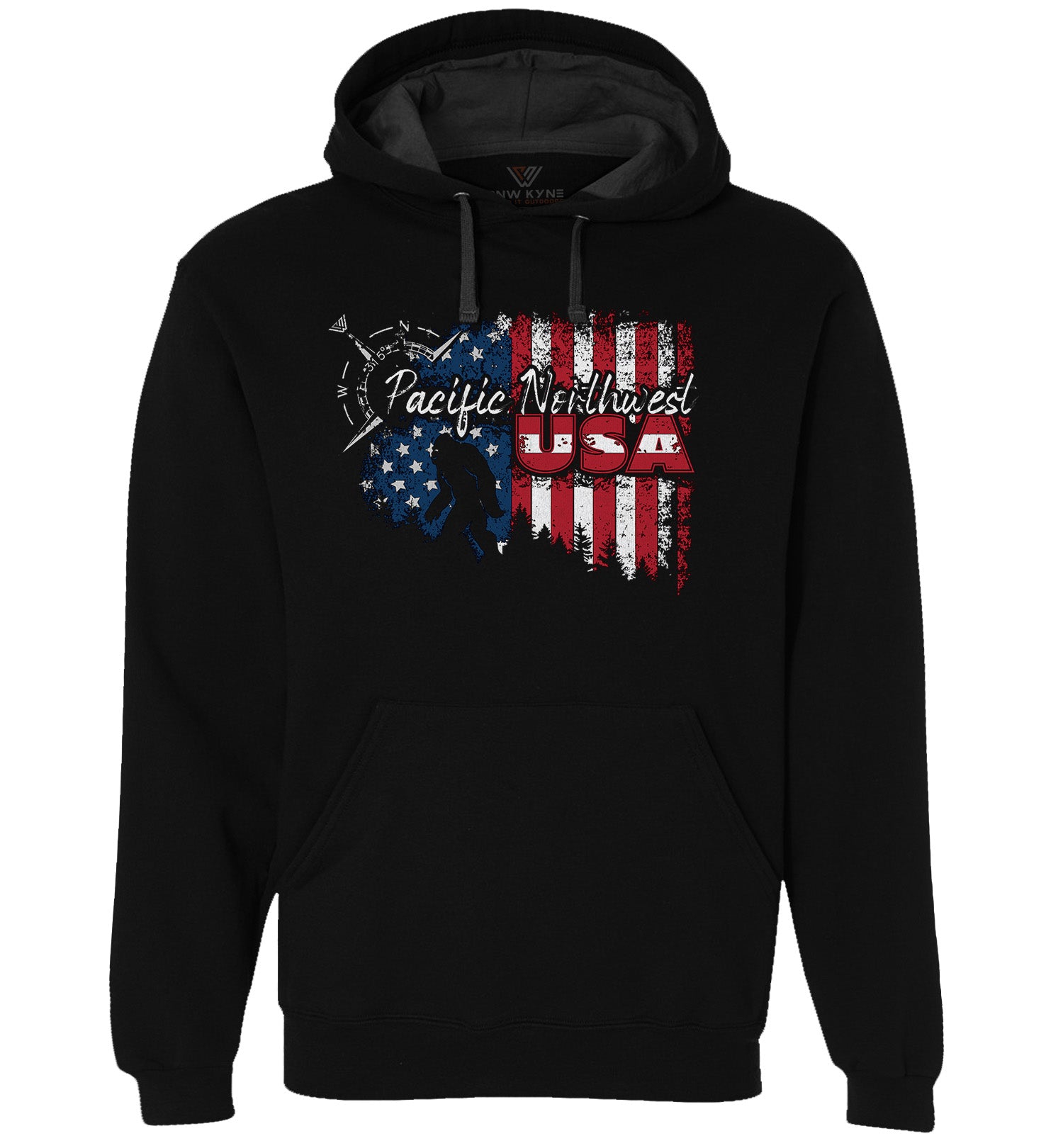 Bigfoot Sweatshirt - Pacific Northwest USA - Pullover Hoodie - Front - Black