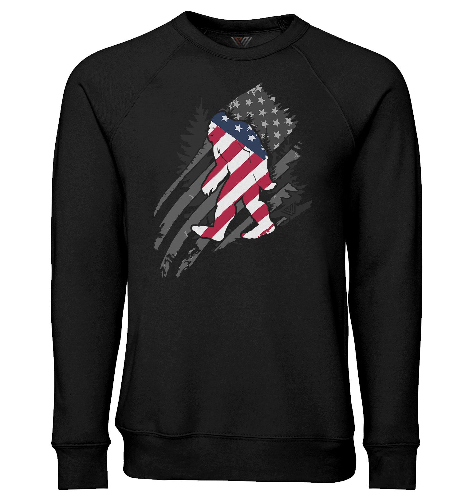 Bigfoot Sweatshirt - Patriotic - Crew Neck - Front - Black