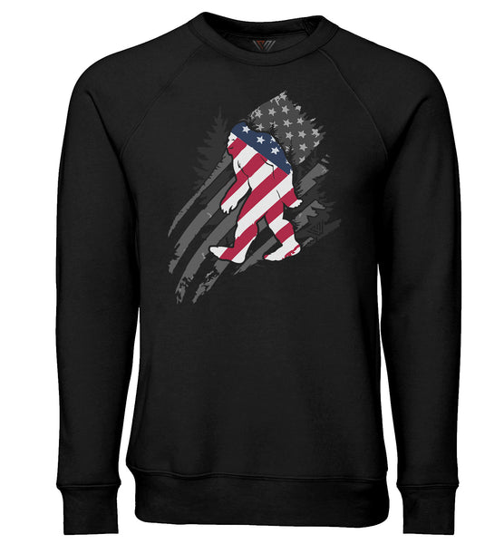 Bigfoot Sweatshirt - Patriotic - Crew Neck - Front - Black