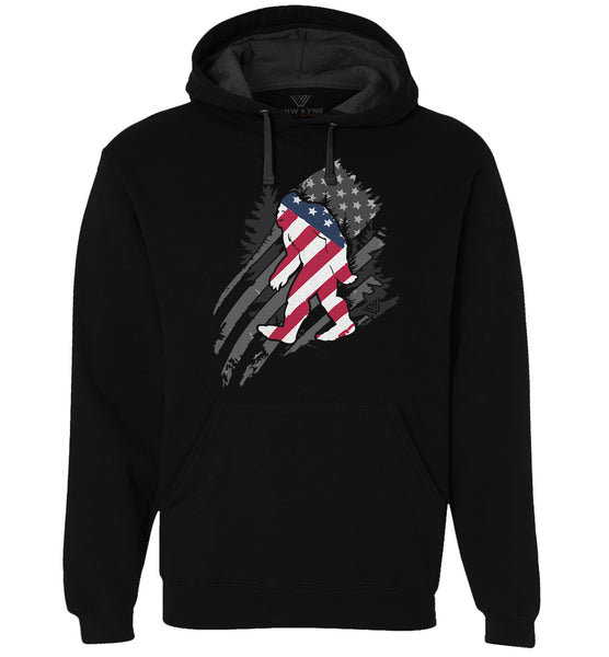 Bigfoot Sweatshirt - Patriotic - Pullover Hoodie - Front - Black