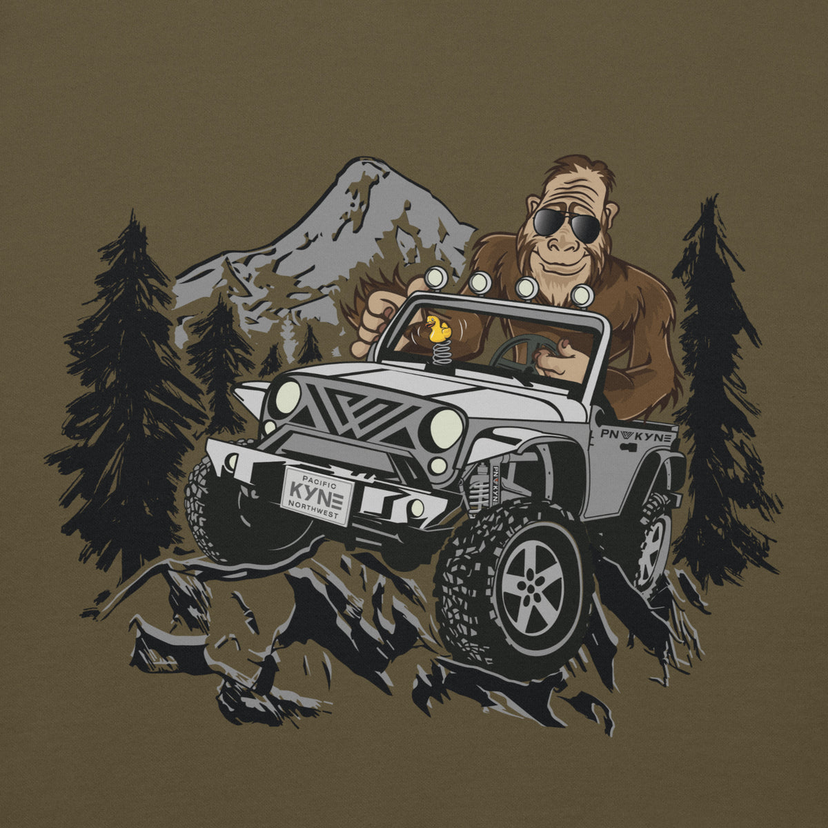 Jeepin' Bigfoot Pullover Hoodie - Military - Closeup