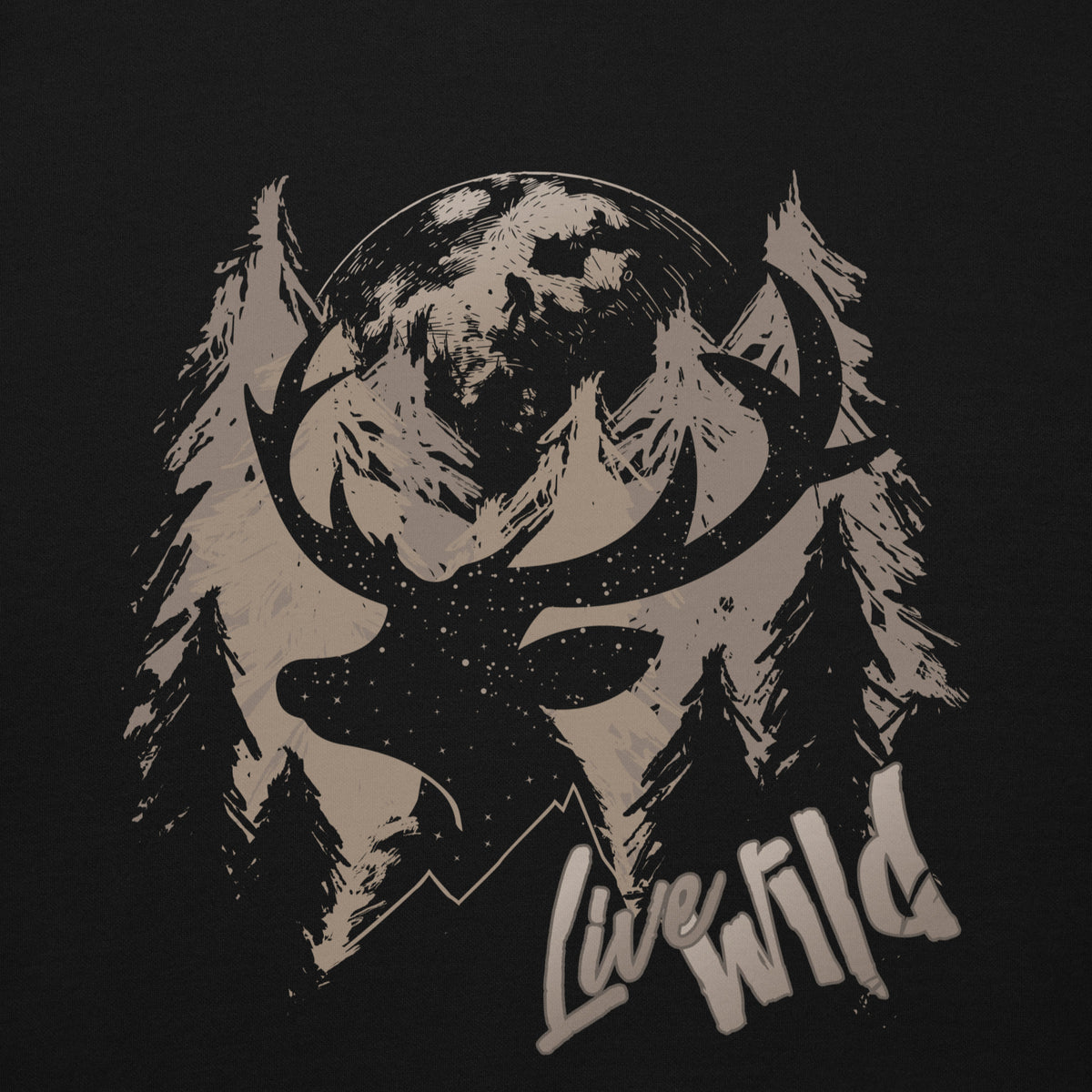 Live Wild Deer Pullover Hoodie - Closeup