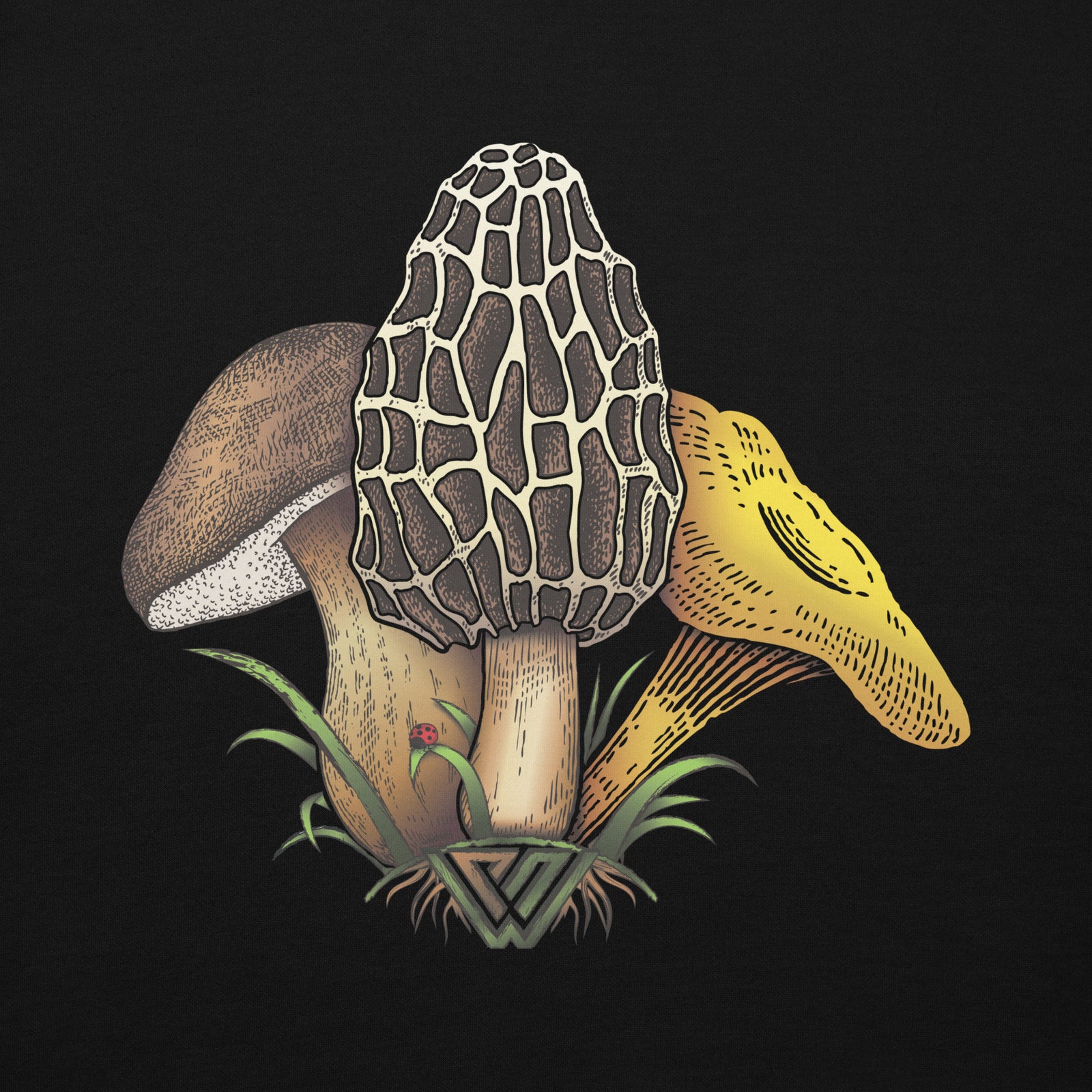 PNW Funguys Pullover Hoodie - Black - Closeup