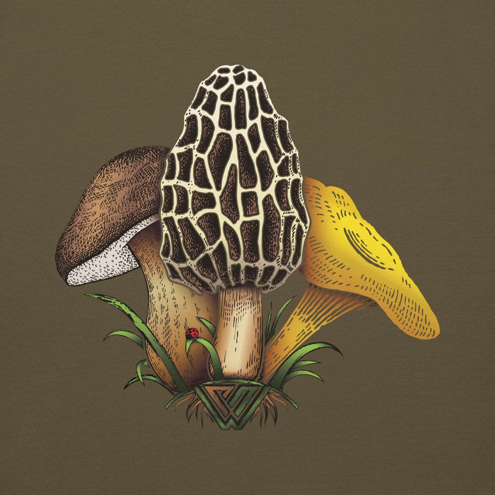 PNW Funguys Pullover Hoodie - Military - Closeup