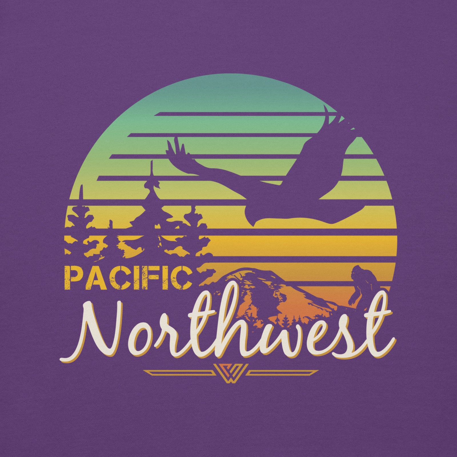 PNW Sunset Pullover Hoodie - Closeup - Purple