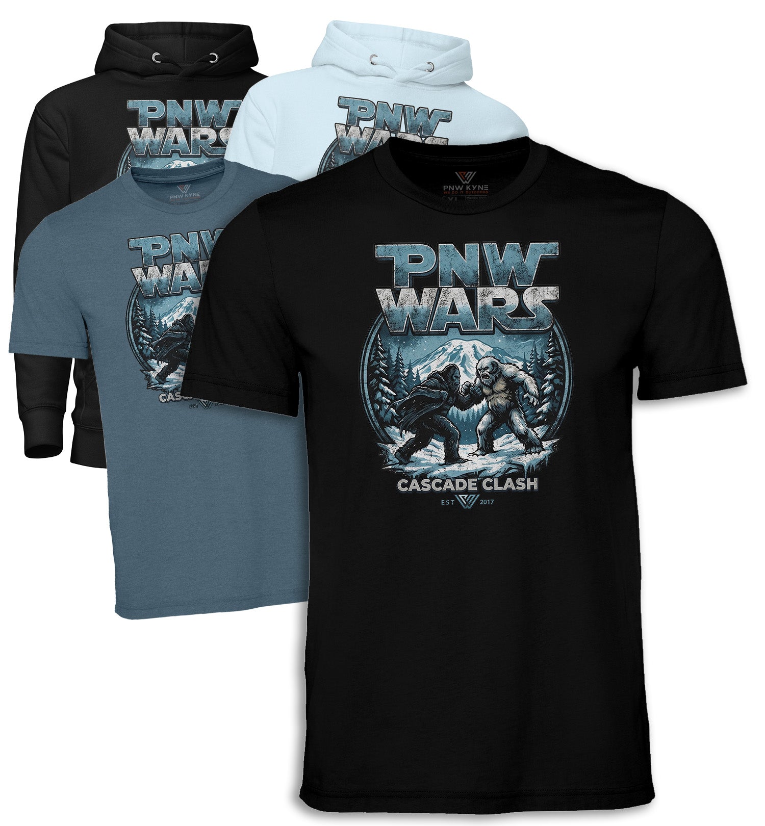 PNW Wars Cascade Clash shirts and hoodies