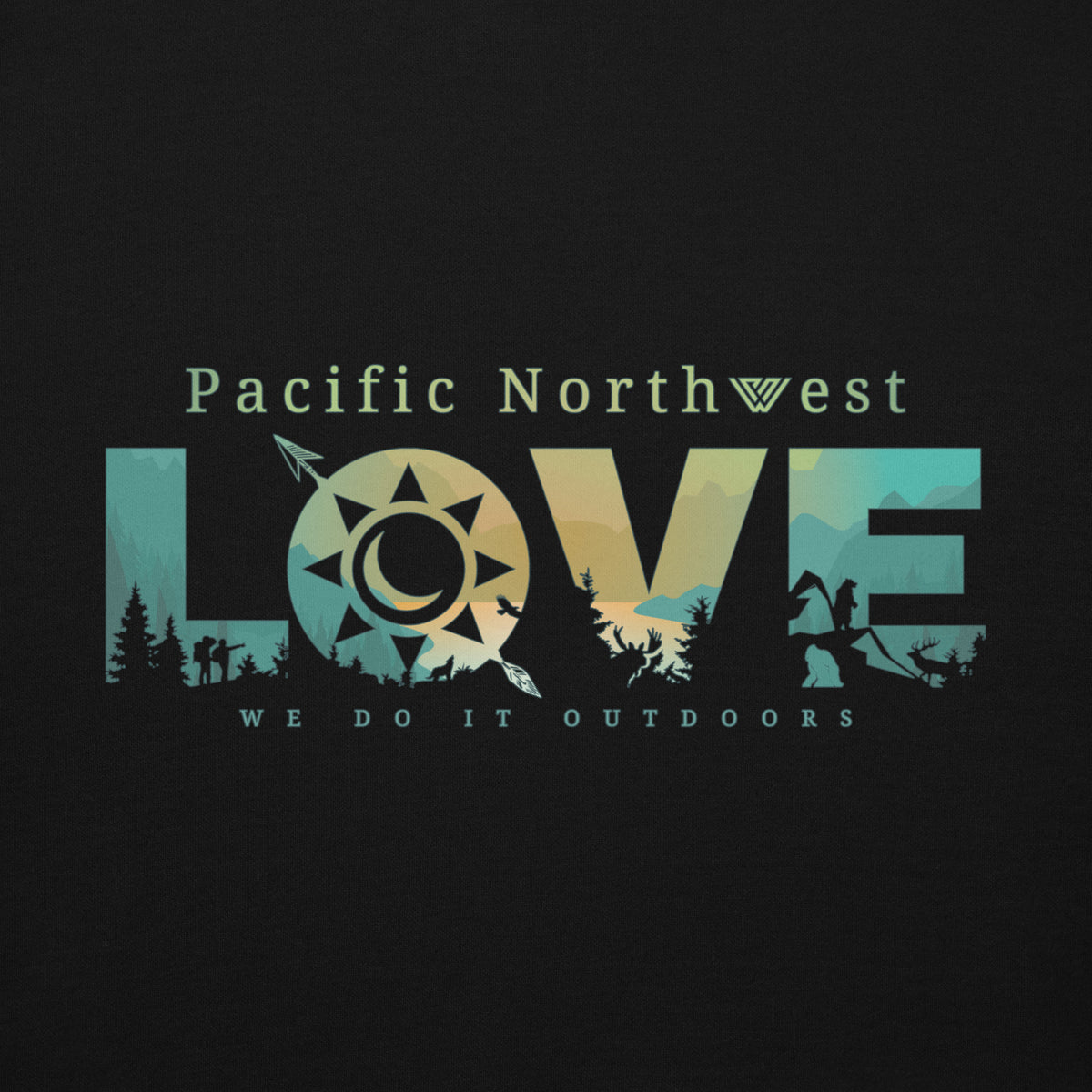 Pacific Northwest LOVE Pullover Hoodie - Black - Closeup