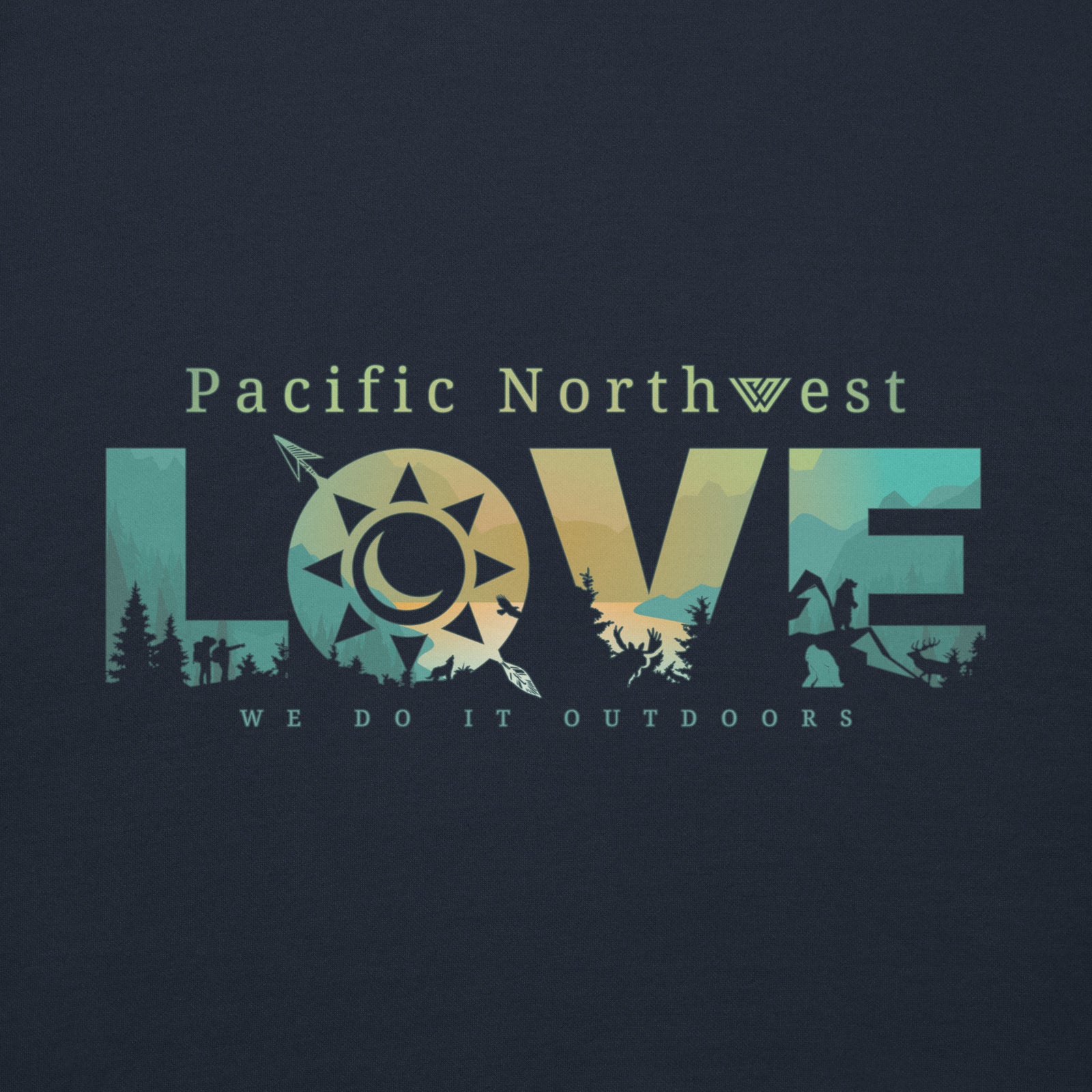 Pacific Northwest LOVE Pullover Hoodie - Navy - Closeup