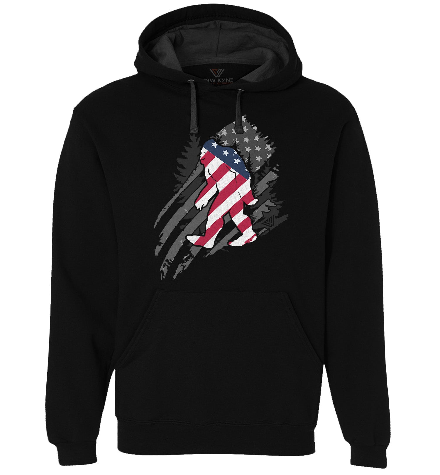 Patriotic Bigfoot Pullover Hoodie Sweatshirt - Black