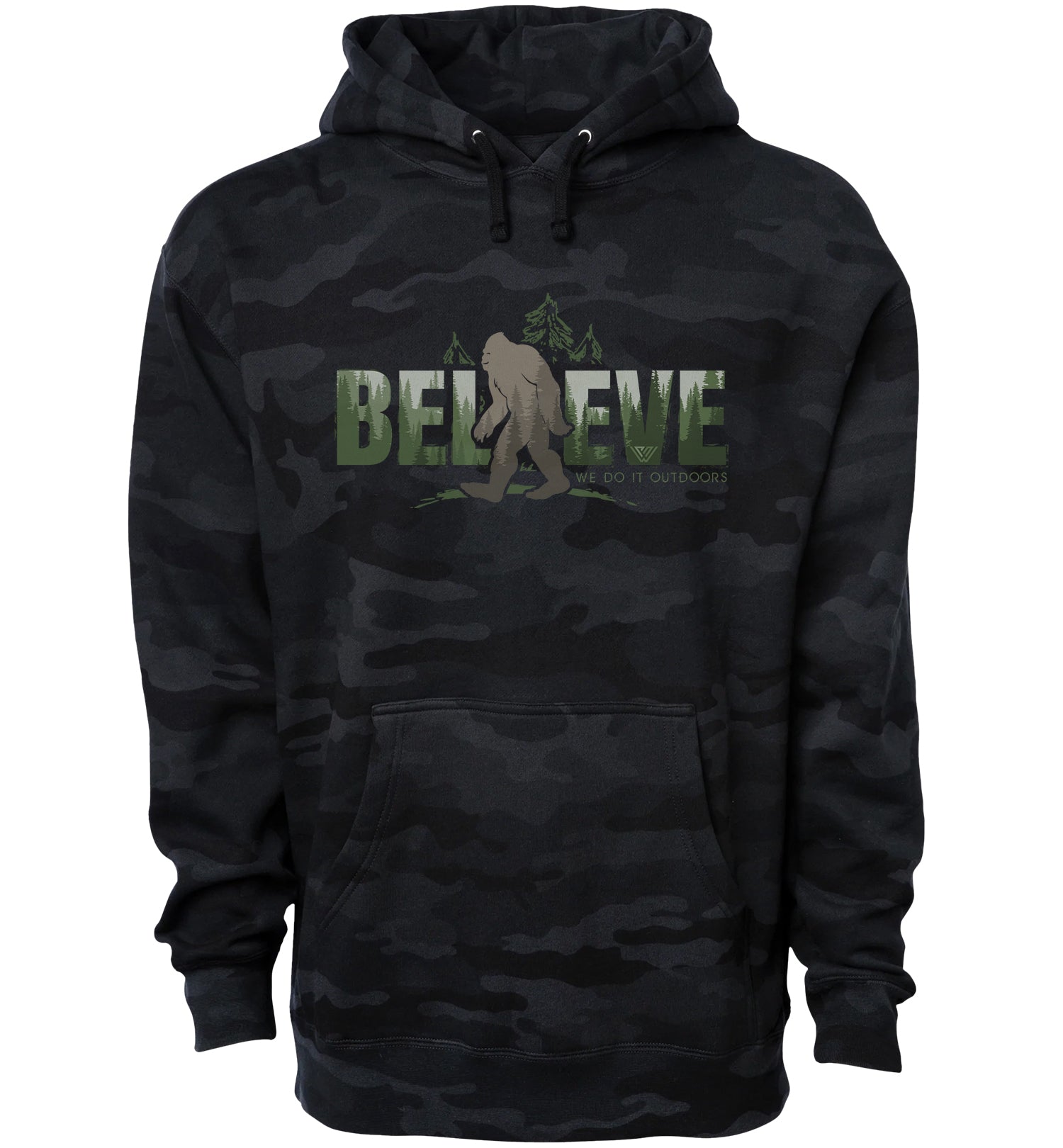 WoodZ Bigfoot Believe Pullover Hoodie Sweatshirt - Front - Black Camo