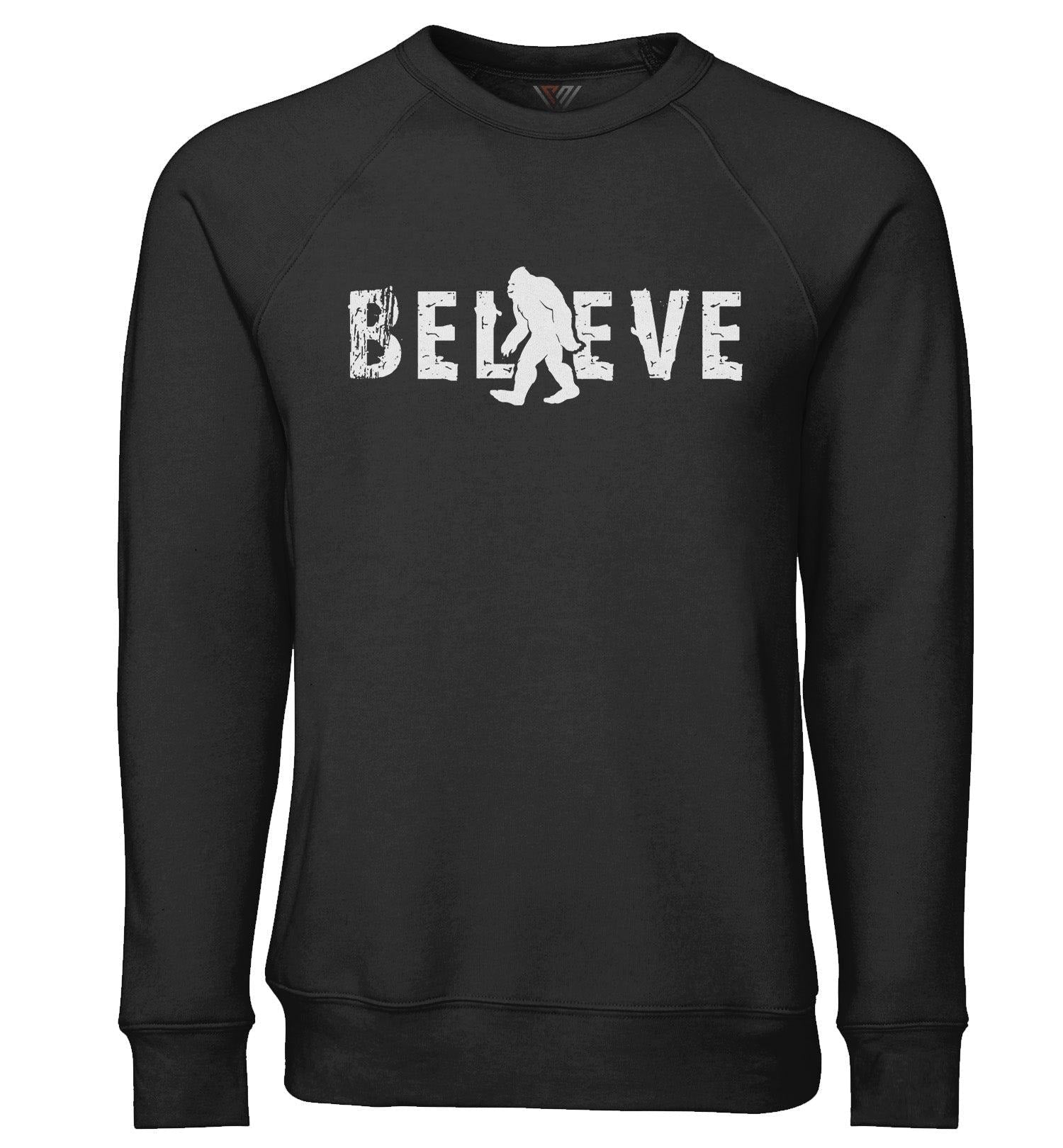 Bigfoot Sweatshirt - Believe - Crew Neck - Front - Dark Grey Heather