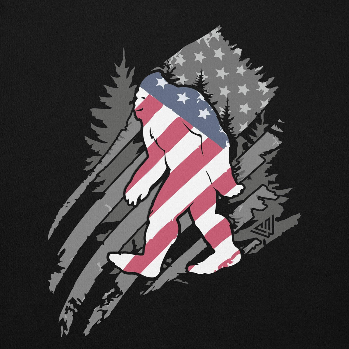 Patriotic Bigfoot Pullover Hoodie - Closeup