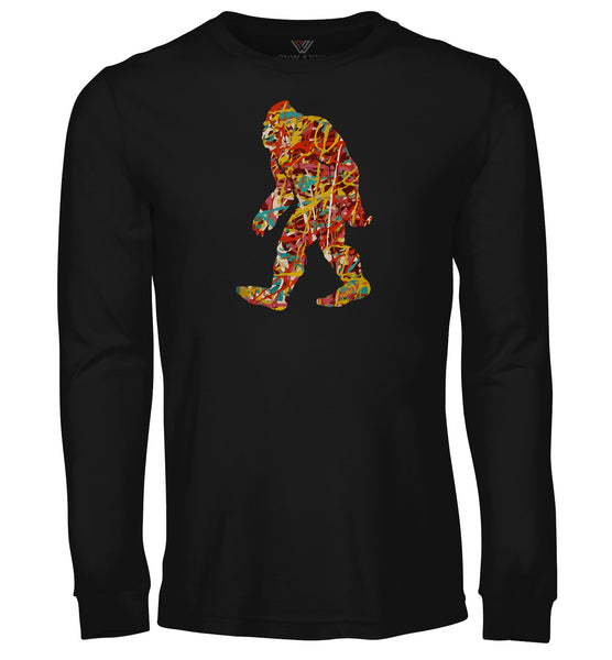 Bigfoot Shirt - Pollock Style - Long Sleeve - Front - Black