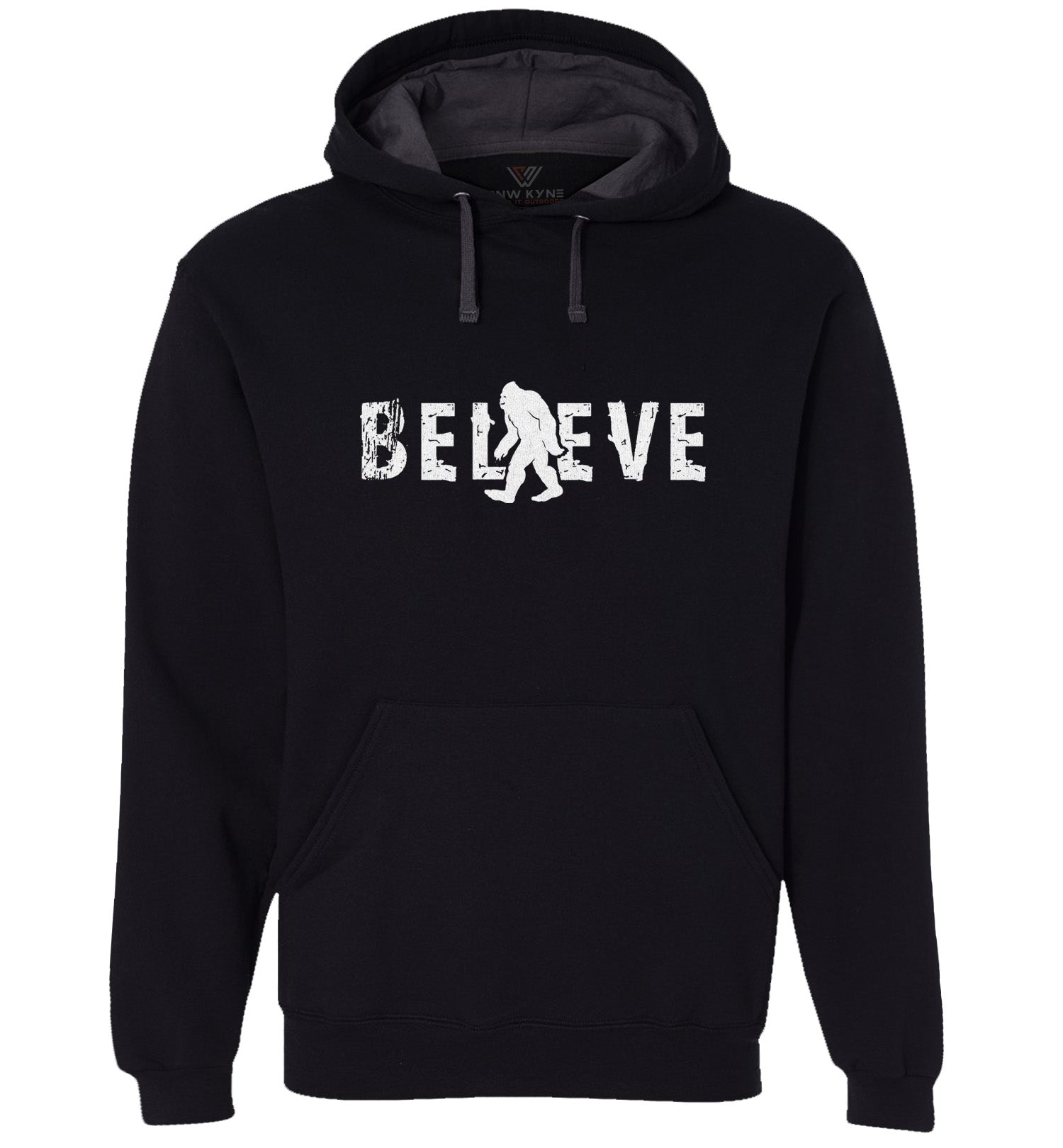 Bigfoot Sweatshirt - Believe - Pullover Hoodie - Front - Black