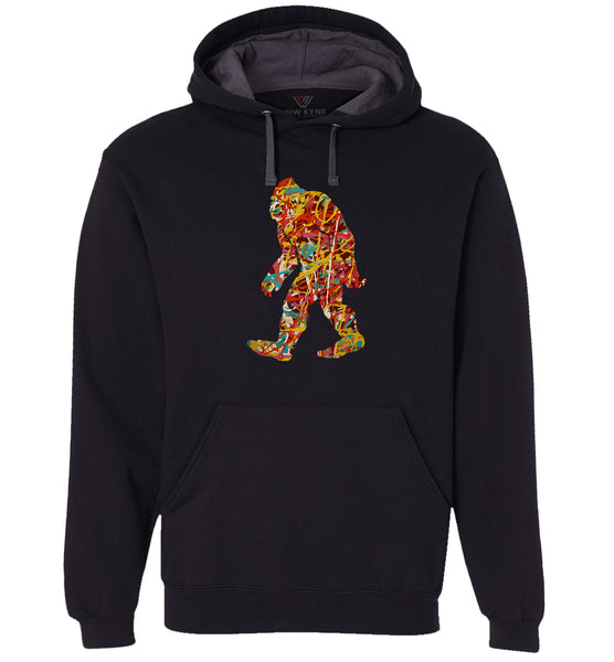 Bigfoot Sweatshirt - Pollock Design - Pullover Hoodie - Front - Black