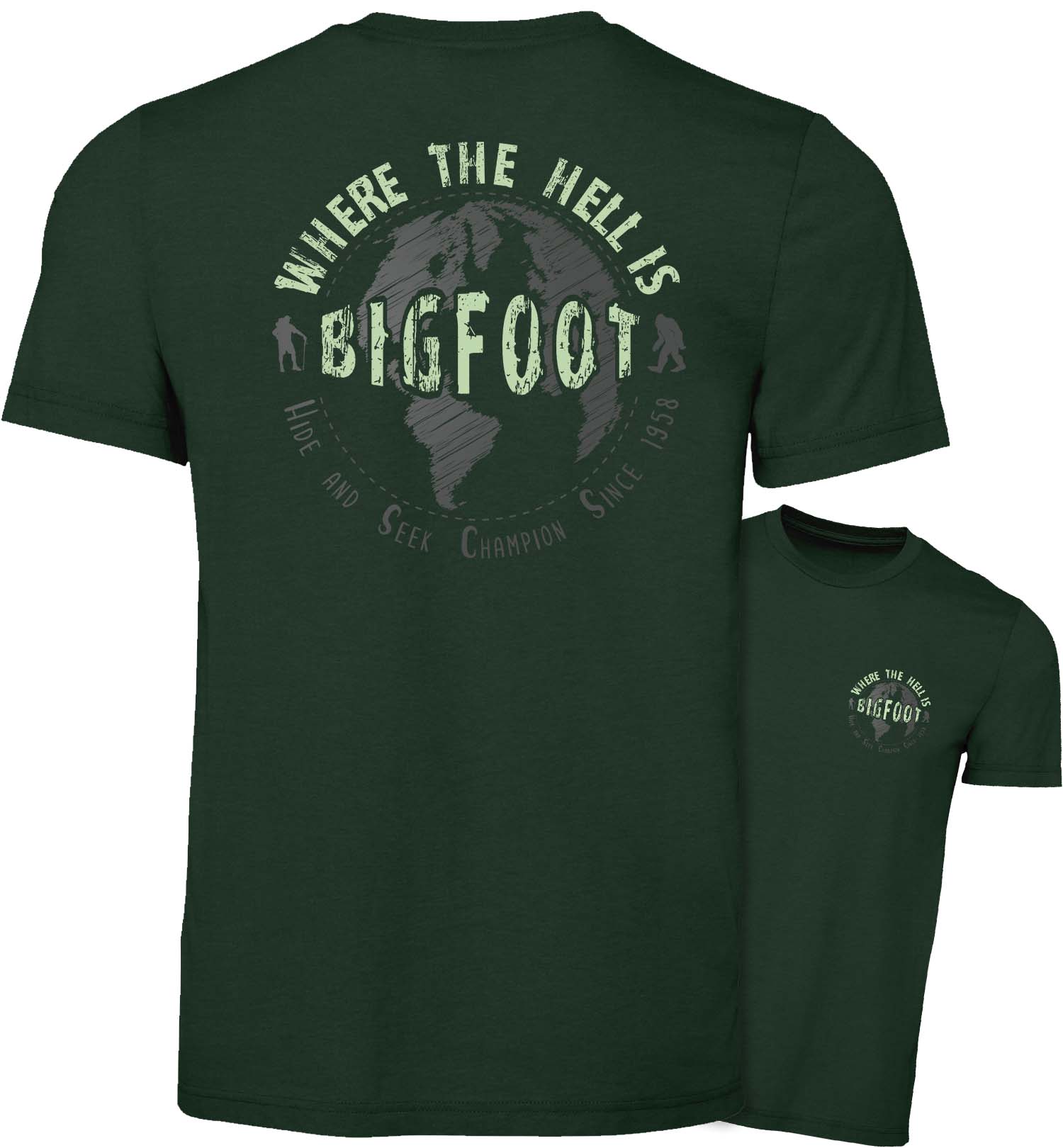 Hide and Seek Champion Short Sleeve Bigfoot Shirt - Combined - Heather Emerald