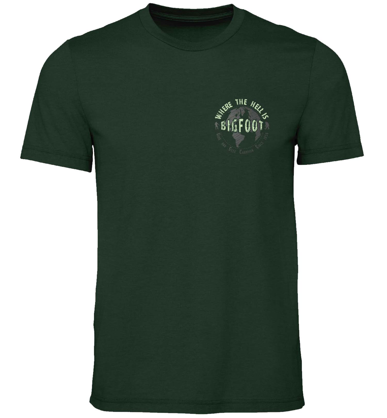 Hide and Seek Champion Short Sleeve Bigfoot Shirt - Front - Heather Emerald