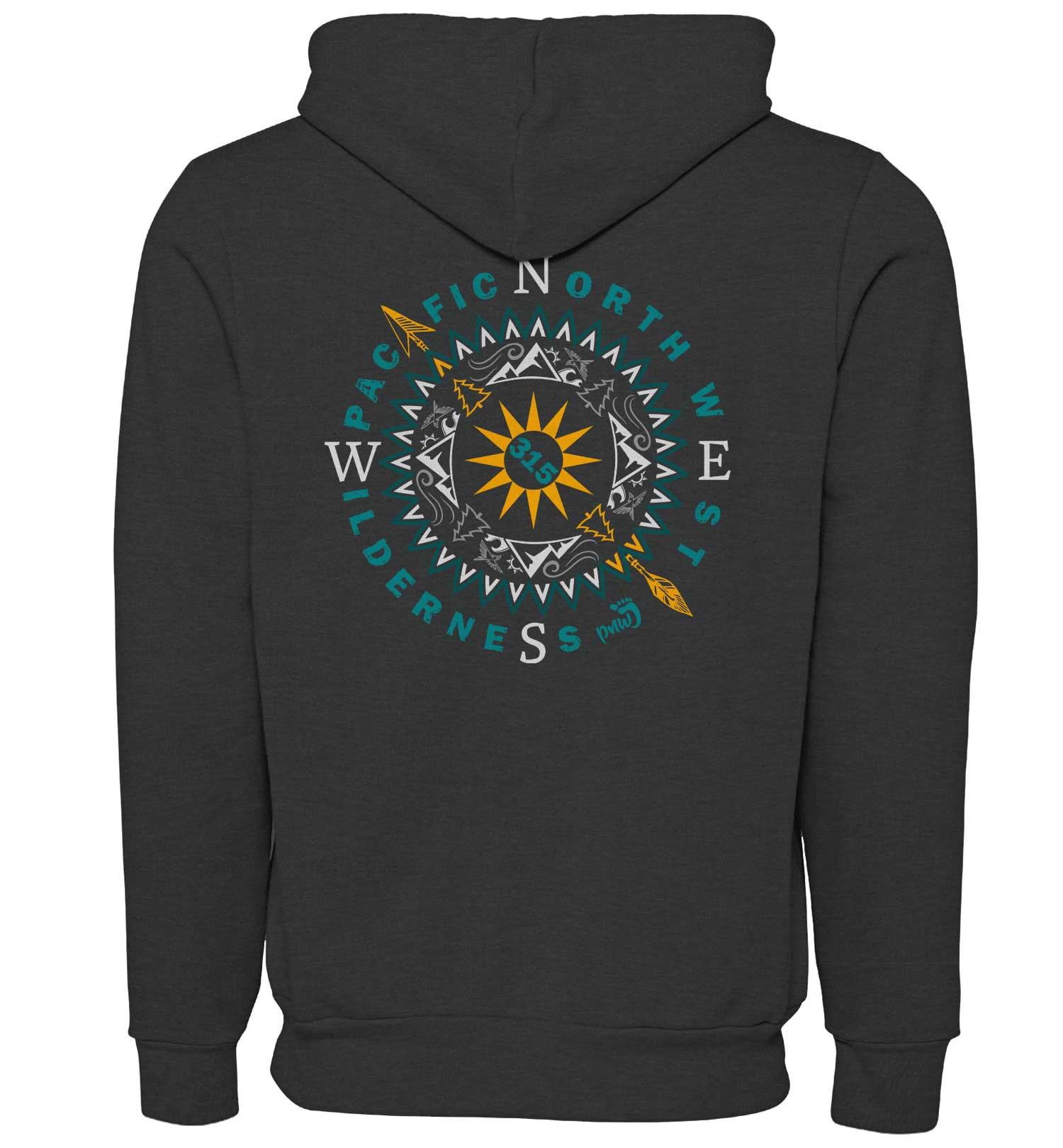 PNW Sun Peaks Compass Pullover Hoodie Sweatshirt - Back - Grey 