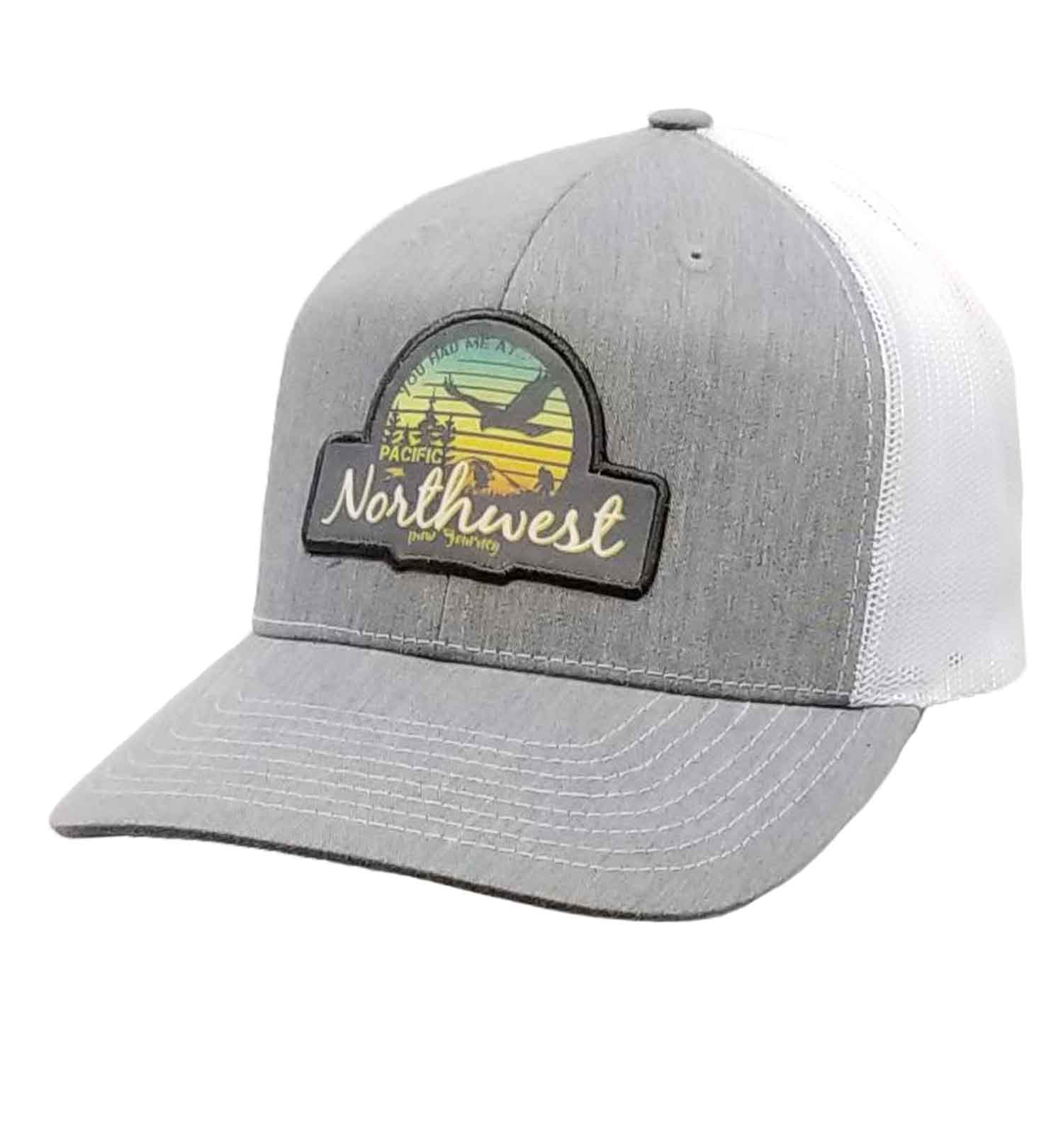 PNW Sunset Snapback Trucker Hat - Heather Grey & White