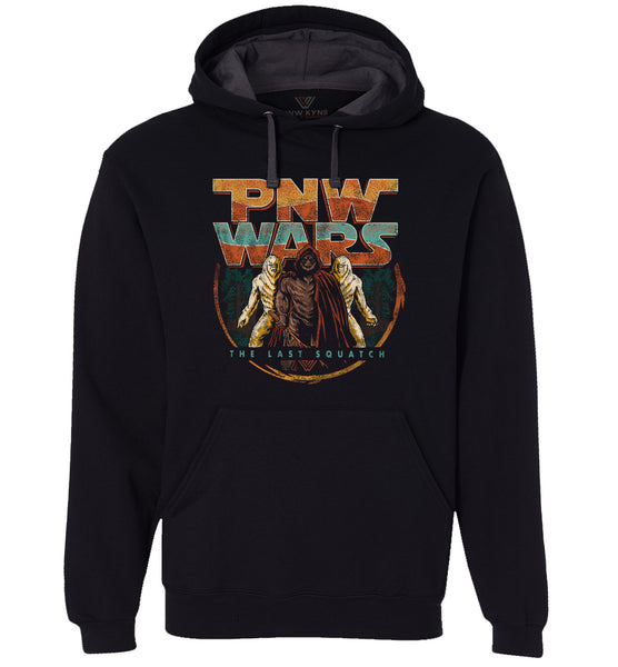 PNW Wars The Last Squatch Bigfoot Pullover Hoodie Sweatshirt - Black