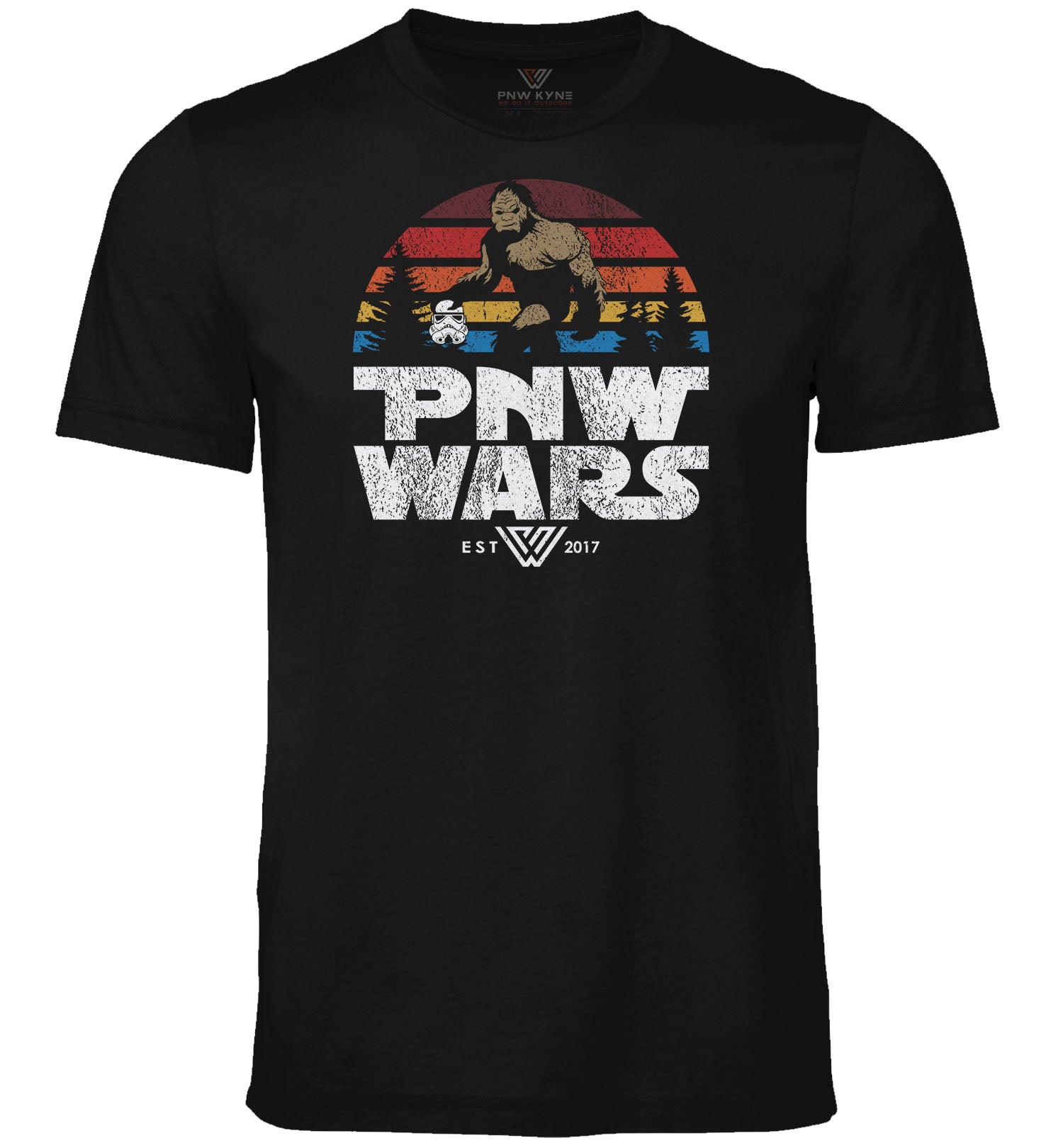 PNW Wars Retro Sunset Bigfoot Short Sleeve Shirt - Black