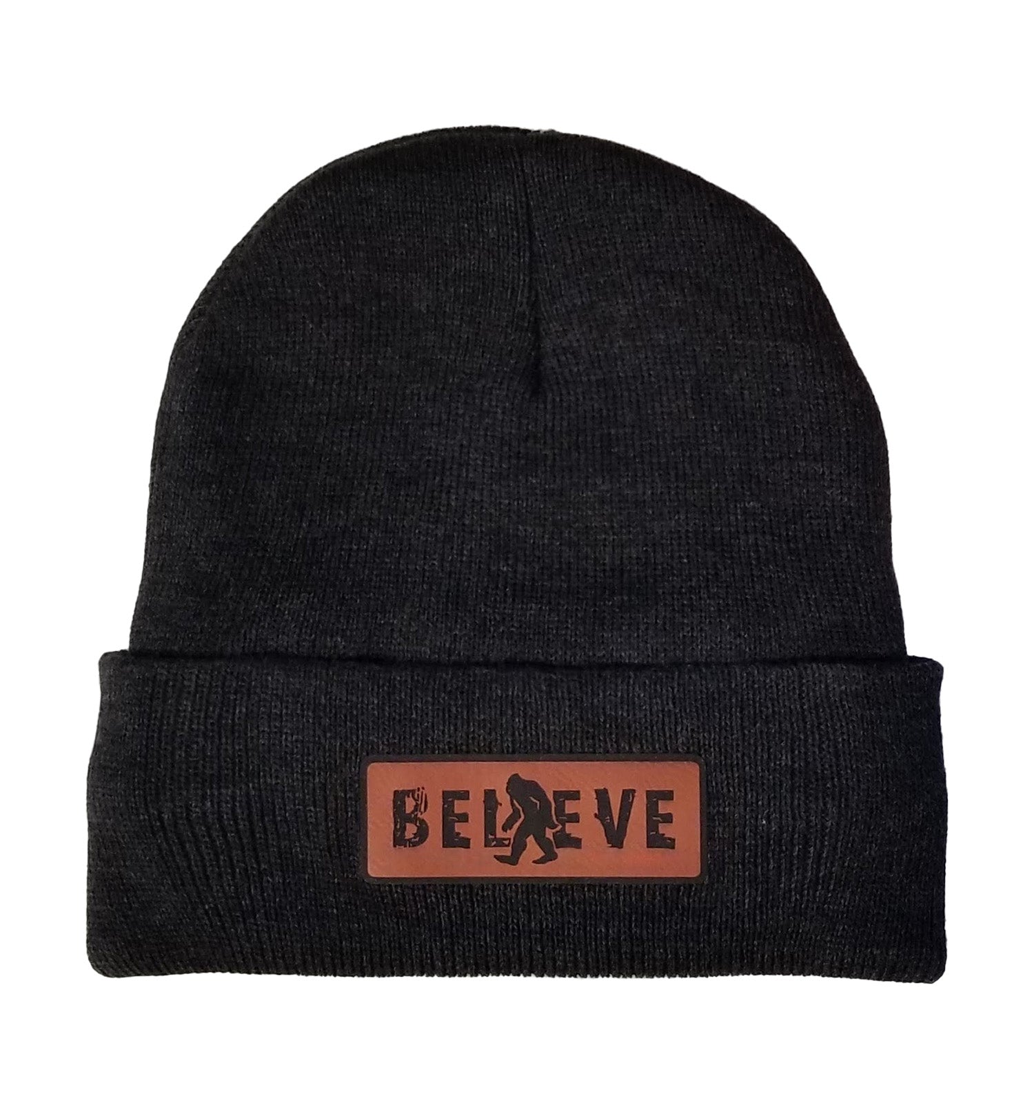 PNW Beanie - Bigfoot Believe - Cuff Sherpa Lined - Front - Black