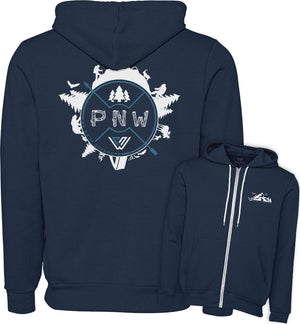 PNW Sweatshirt - Around the PNW - Zip Hoodie - Combined - Heather Navy