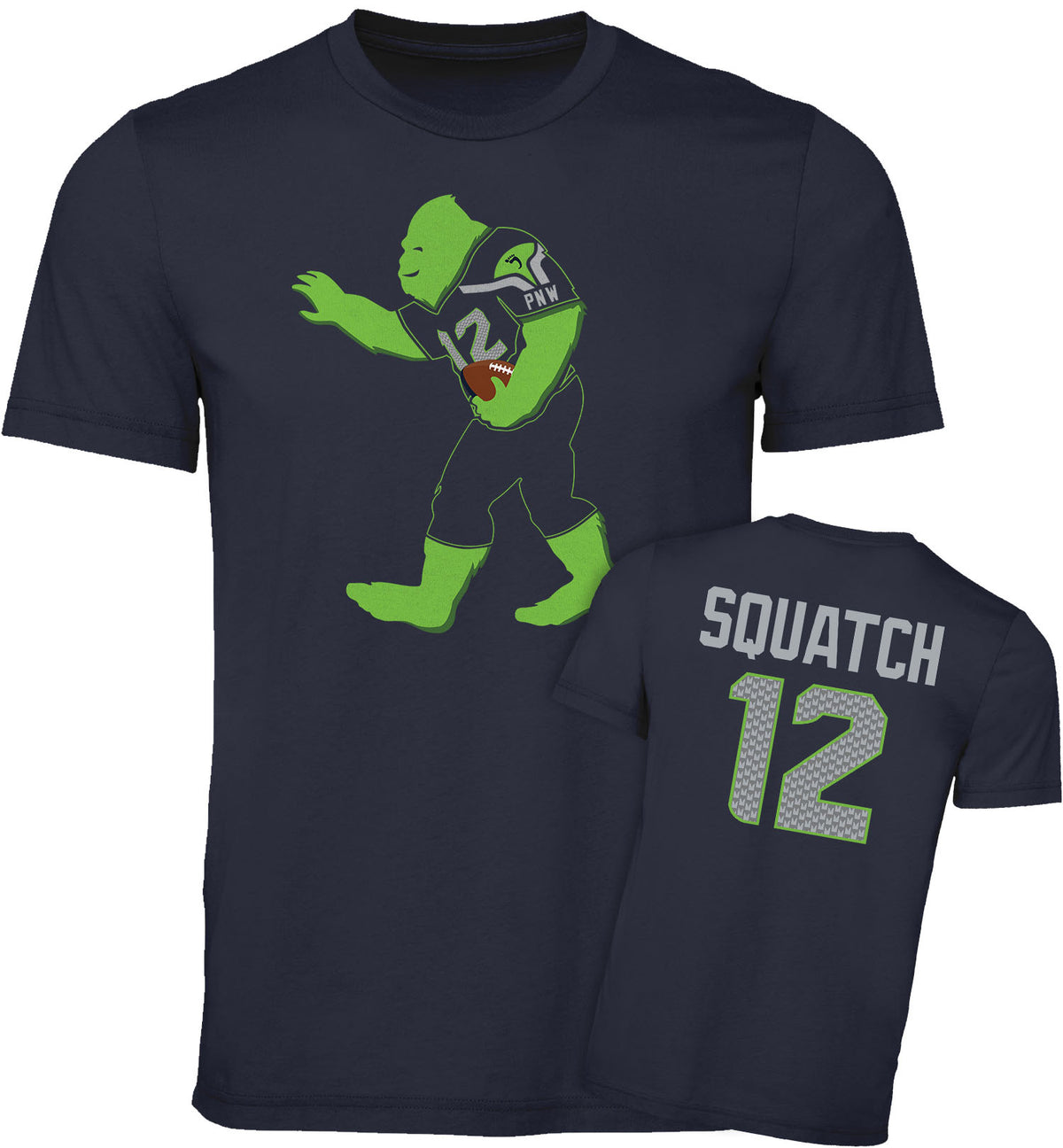 Bigfoot Shirt - 12th Man Football Squatch - Short Sleeve - Combined - Navy