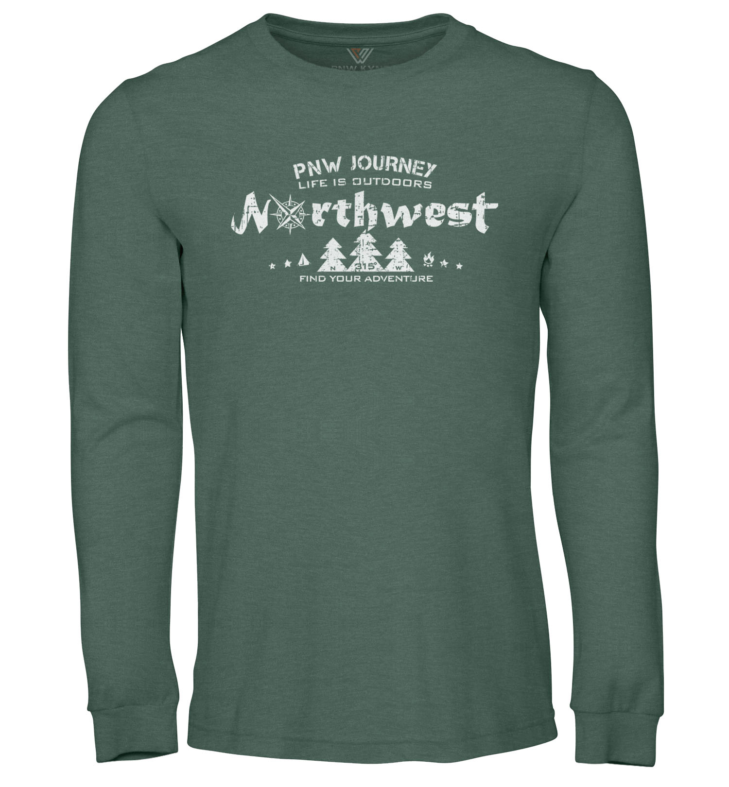 PNW Shirt - Northwest Adventure - Long Sleeve - Front - Heather Forest