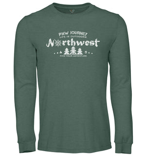 PNW Shirt - Northwest Adventure - Long Sleeve - Front - Heather Forest
