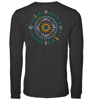 PNW Shirt - Sun n Peaks Compass - Long Sleeve - Back - Dark Grey Heather