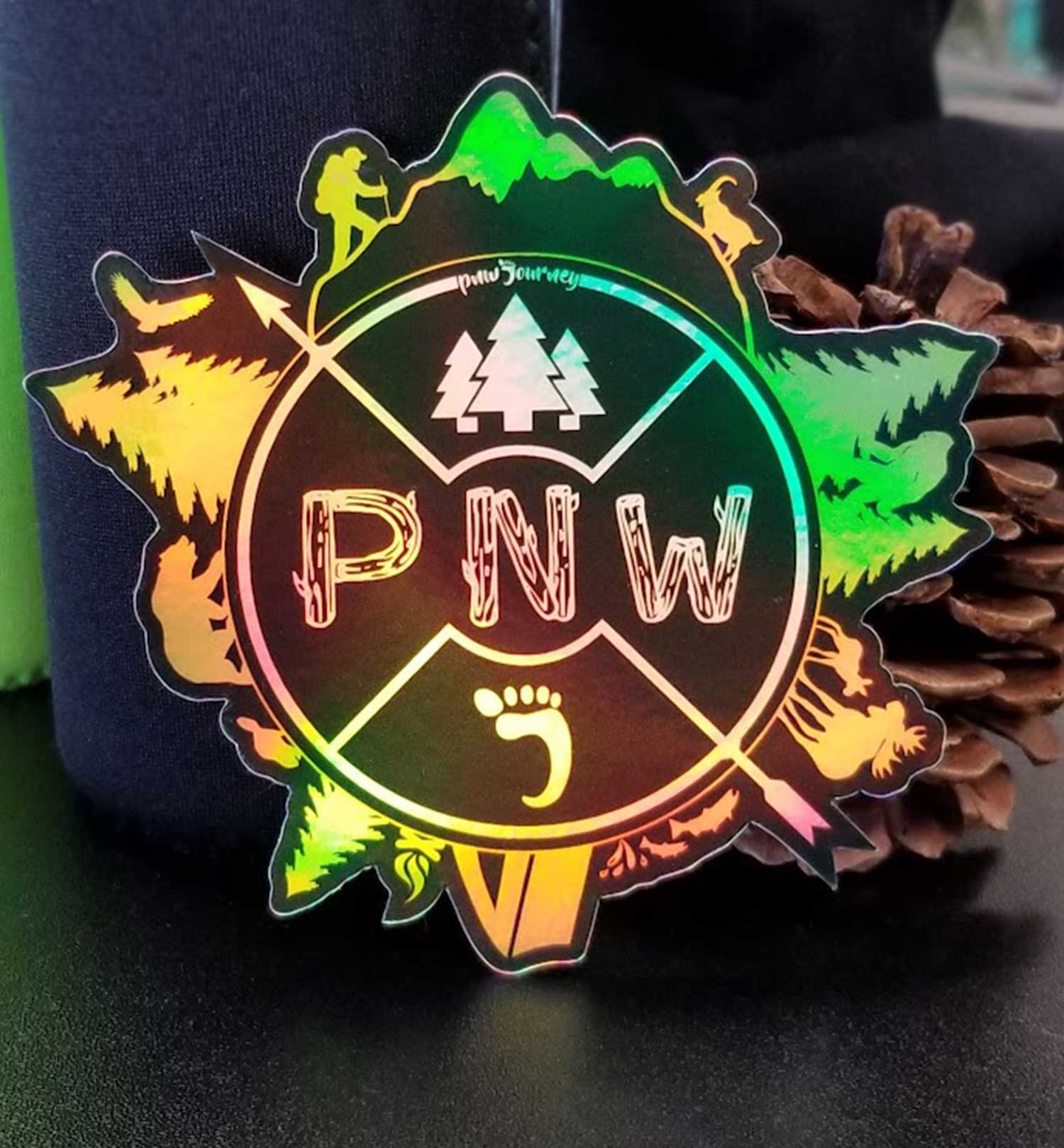 PNW Sticker - Around the PNW - Holographic - Lifestyle Image