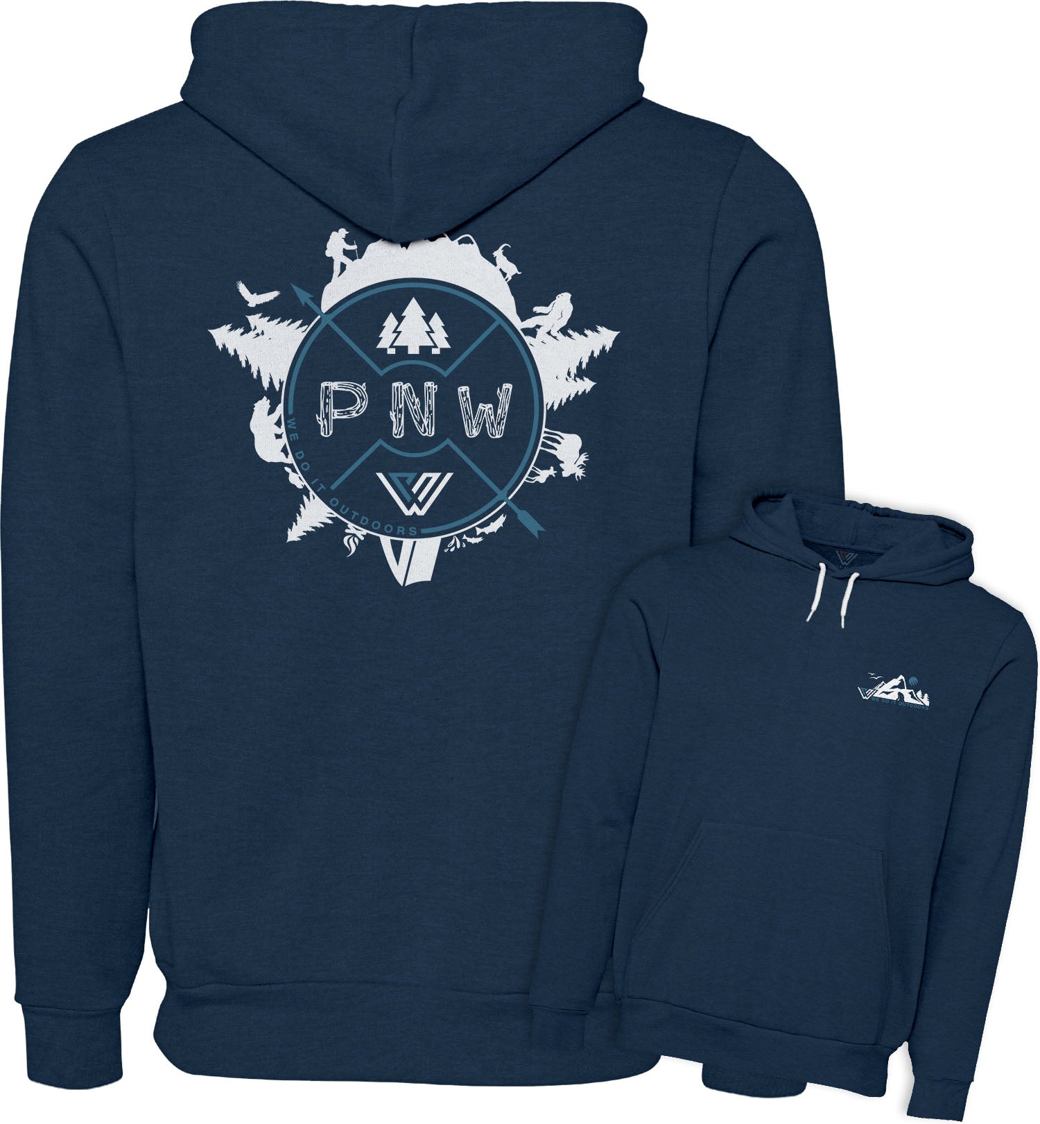 PNW Sweatshirt - Around the PNW - Pullover Hoodie - Combined - Heather Navy