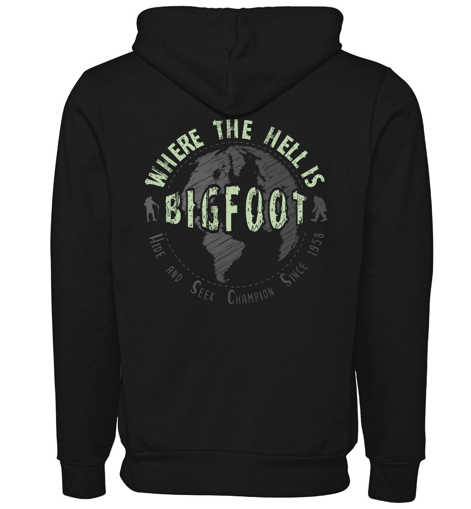 Bigfoot Sweatshirt - Hide and Seek Champion - Zip Hoodie - Back - Black