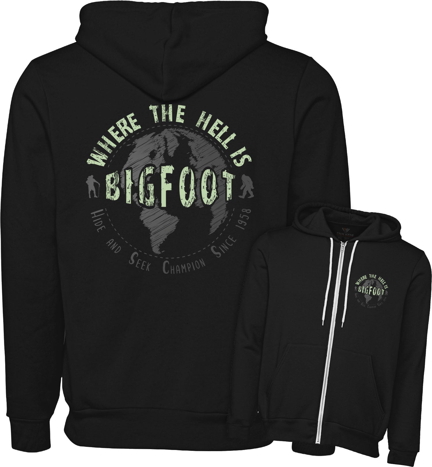 Bigfoot Sweatshirt - Hide and Seek Champion - Zip Hoodie - Combined - Black