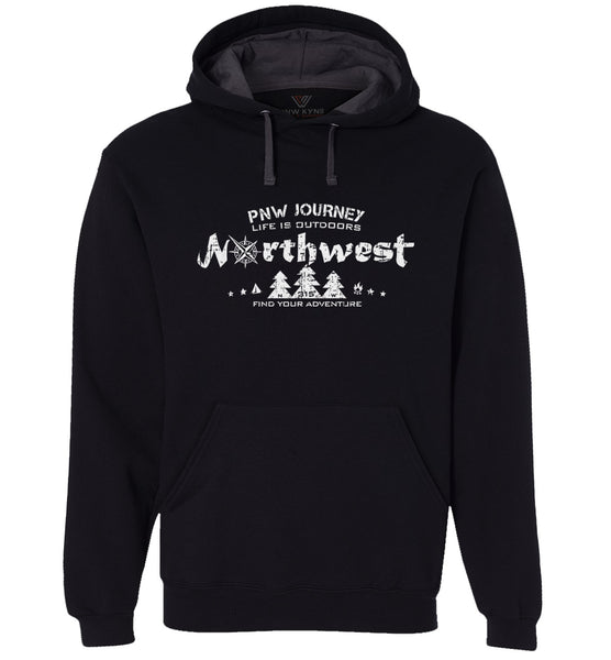 PNW Sweatshirt - Northwest Adventure - Pullover Hoodie - Front - Black FotL