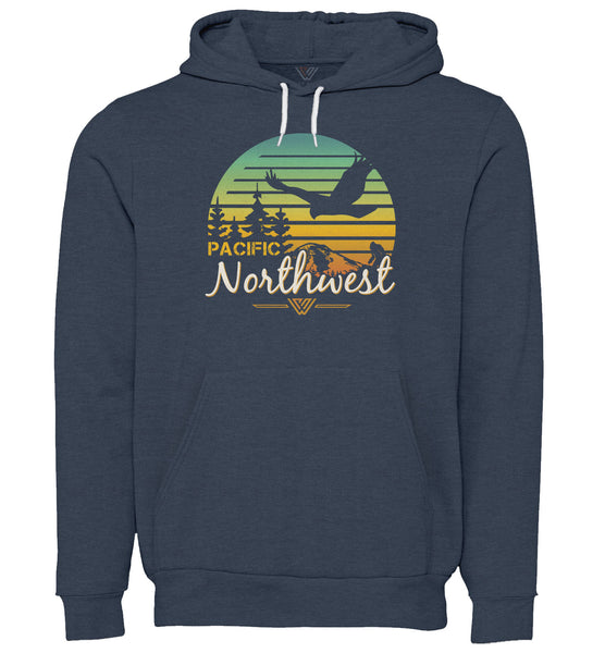PNW Sweatshirt - Sunset - Pullover Hoodie - Front - Heather Navy