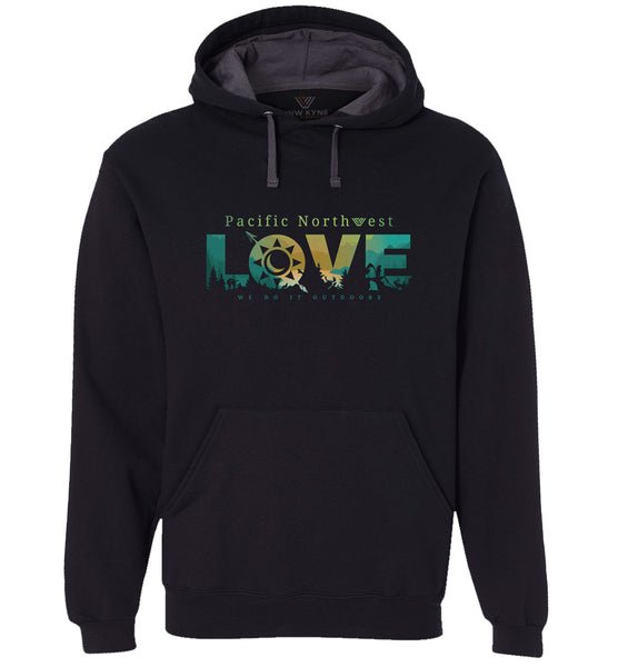 Pacific Northwest LOVE Pullover PNW Hoodie Sweatshirt - Black