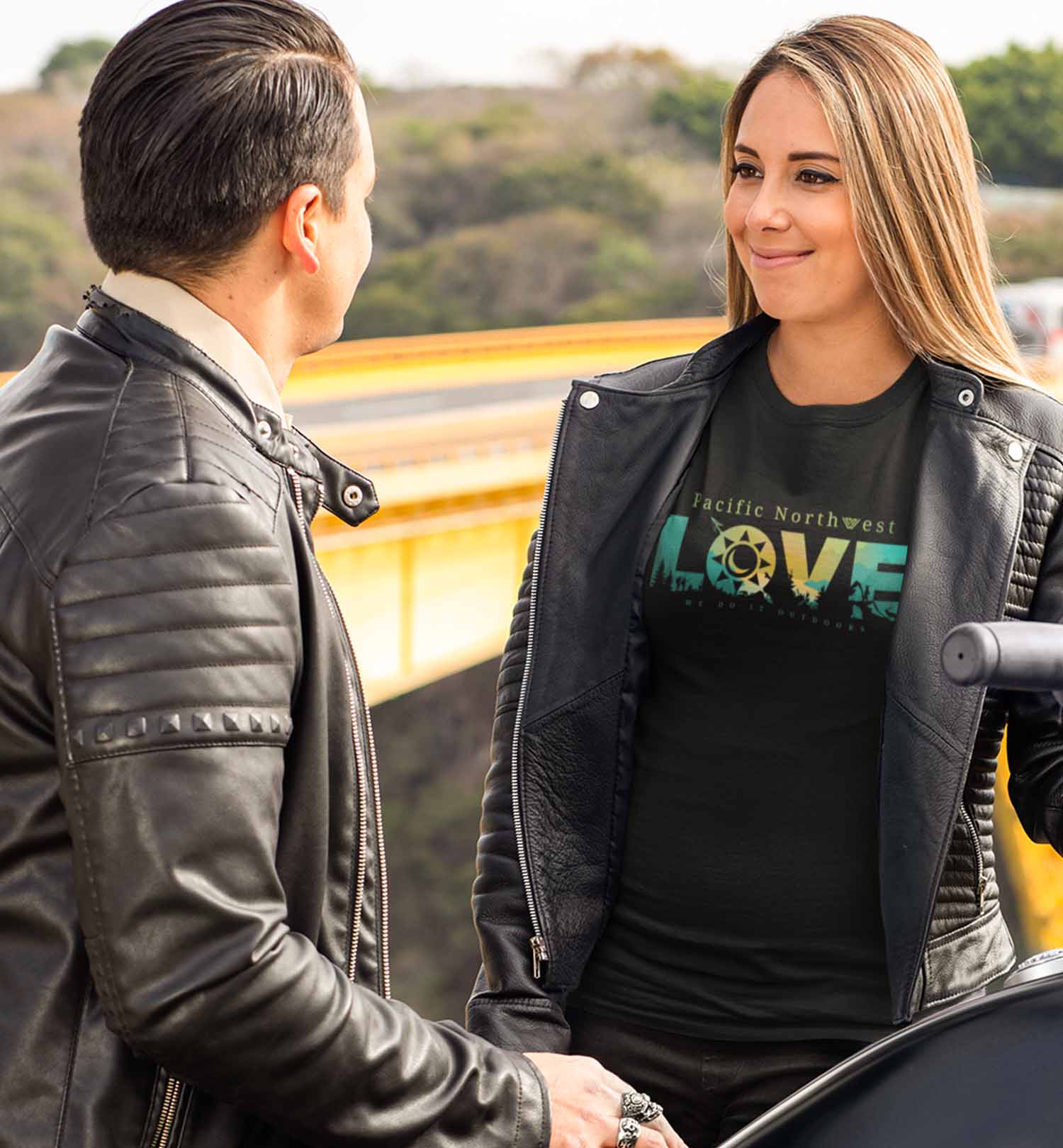 Woman wearing a Pacific Northwest LOVE Short Sleeve Shirt