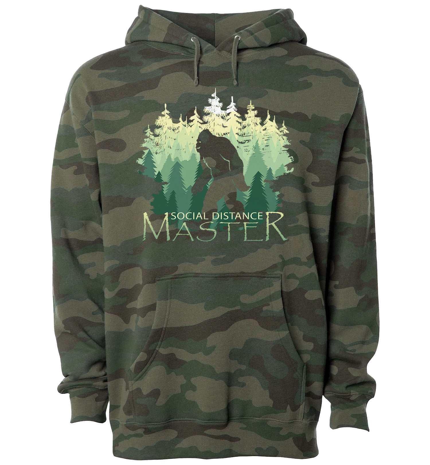 Social Distance Master Bigfoot Heavyweight Pullover Hoodie Sweatshirt - Forest Camo